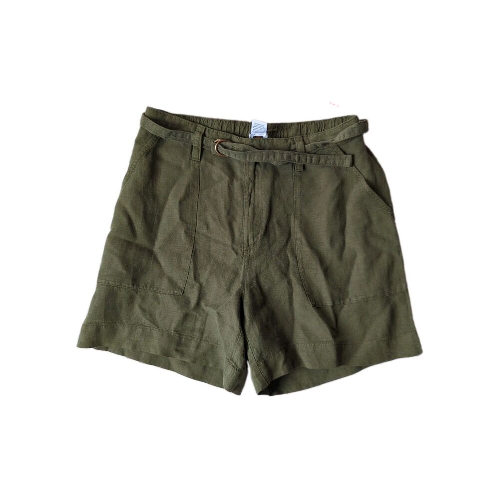 Sundry NWT Green Linen Blend Belted High Waisted Utility Shorts Size 6